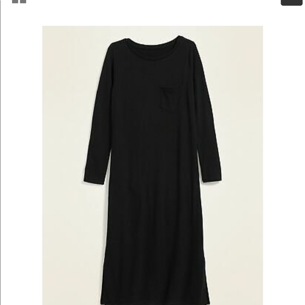 Old Navy Black Long Sleeve Midi Crewneck Dress